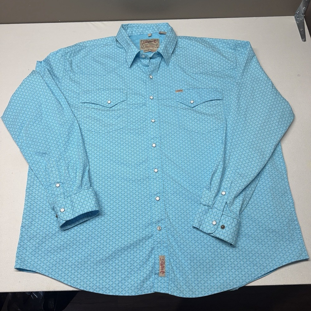 Rafter C Shirt Mens 4XB Blue Western Snap Button Long Sleeve Cowboy Pro Flex 45